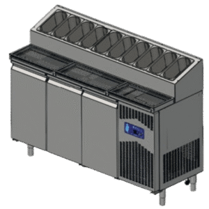 Endüstriyel 430 Çelik Kaliteli 188 cm Üç Kapılı Pizza Hazırlık Dolabı